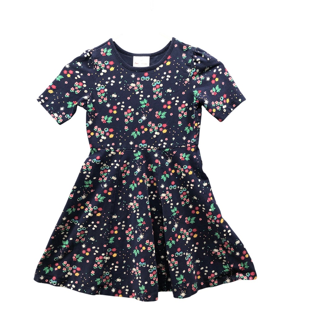 Hanna Andersson Girls 6-7 (120 cm) Skaterโ Dress Navy Blue Floral Short Sleeve